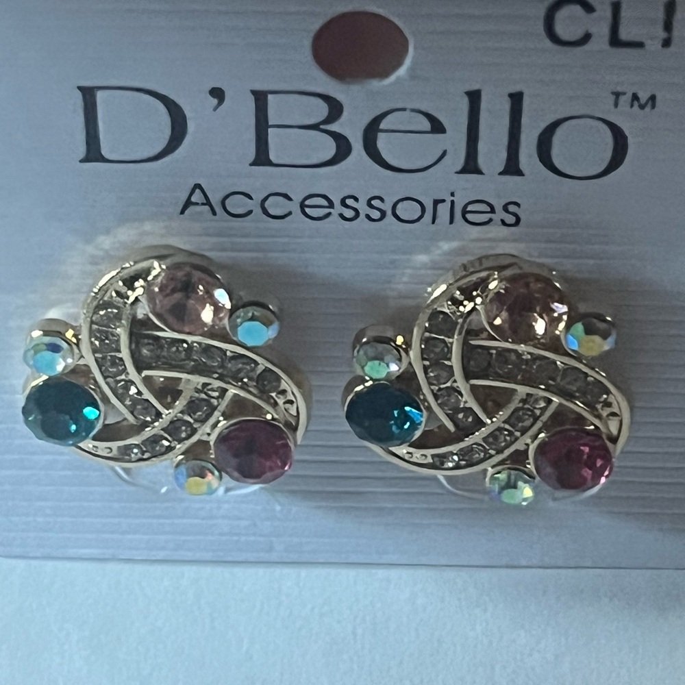 Sparkly Clip on earrings Aura Borealis Rhinestone Earrings Gold Clip on Earrings